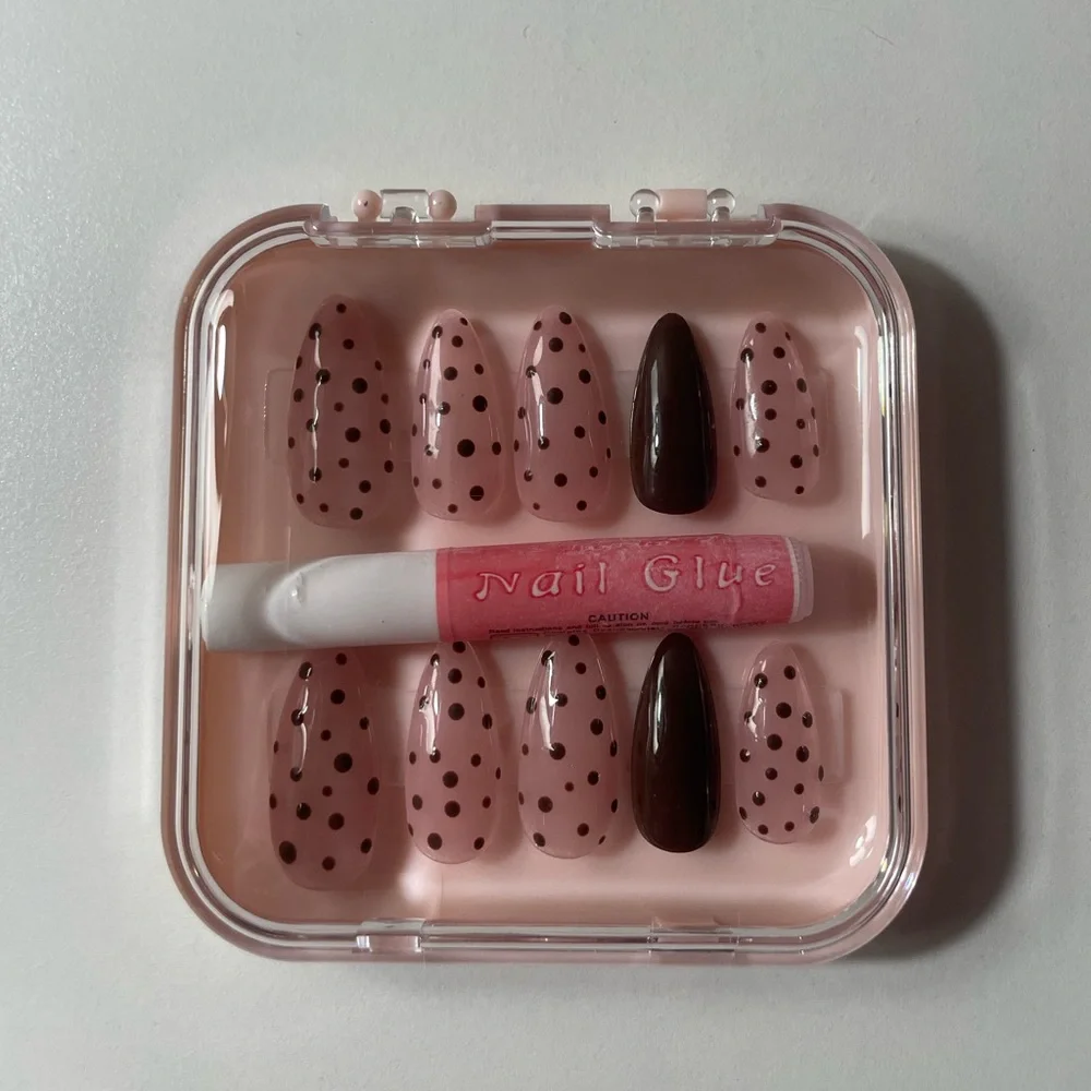 Dark Brown Polka Dot Press-On Nails - Picture 3 of 4